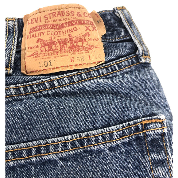 Vintage Levis 501 Jeans Men's 38x34 Straight Leg Button Fly Distressed 90s Denim - Picture 9 of 11